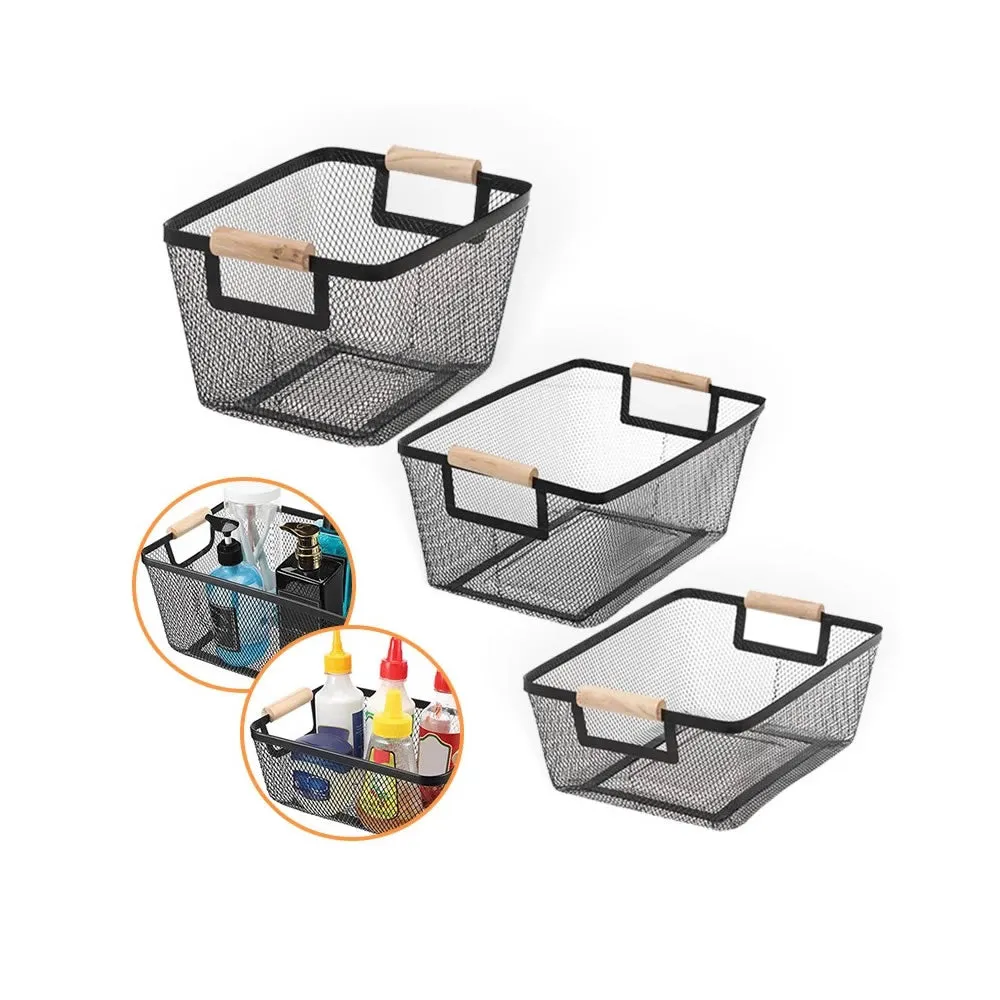25 X 17.1Cm Multi-Functional Kitchen Fruit Basket With Wood Handle 441834