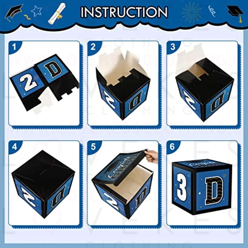 63 Pieces Graduation Box Decorations 2023 Balloon Boxes Set, Congrats Grad Block Boxes Decor with Point Dot for Class of 2023 School Party Supplies Celebration, 11.8 x 11.8 x 11.8 Inch (Blue)