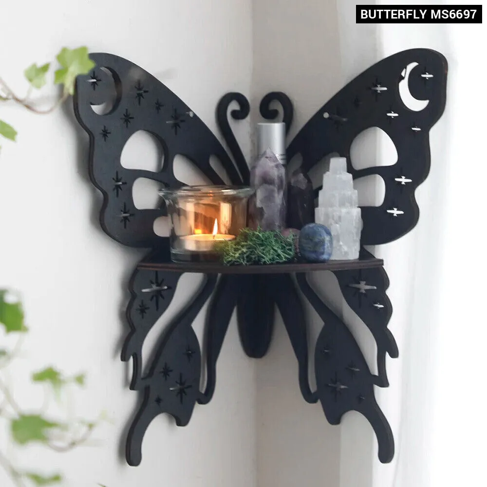 Boho Butterfly Wood Shelf Crystal Holder and Wall Decor