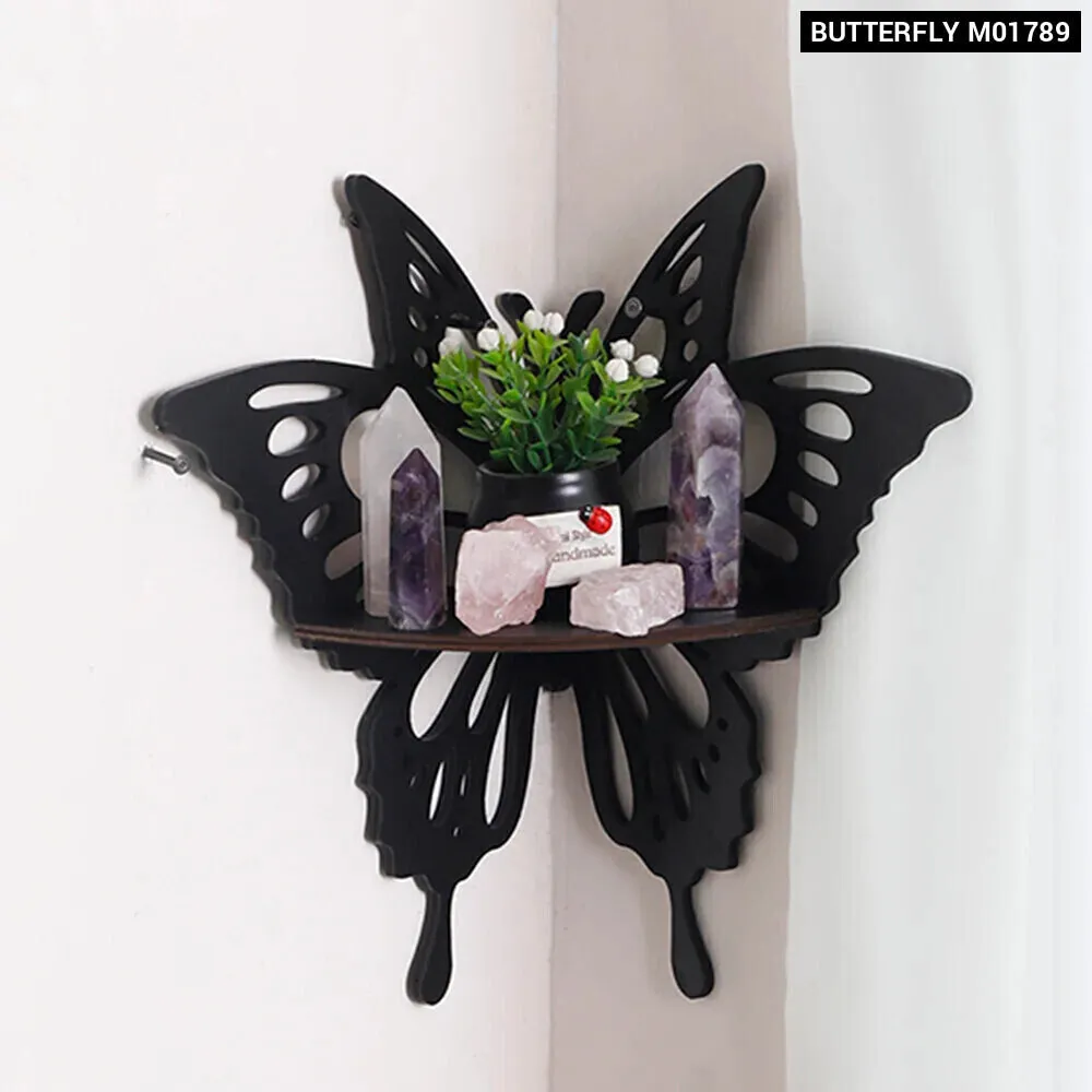 Boho Butterfly Wood Shelf Crystal Holder and Wall Decor