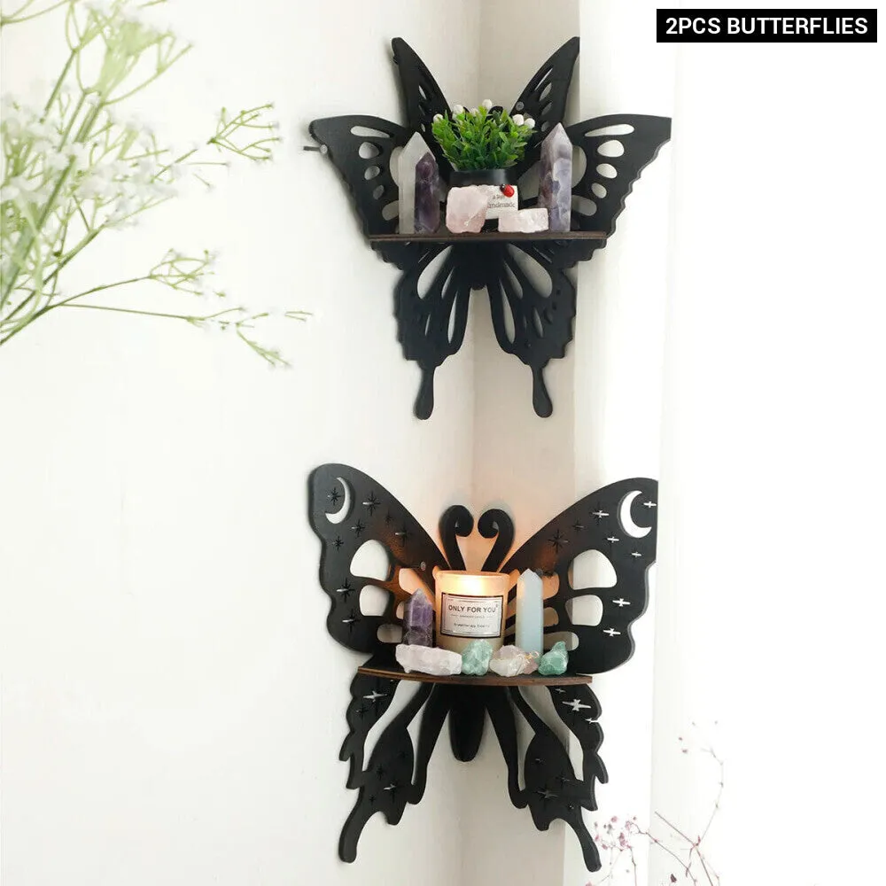 Boho Butterfly Wood Shelf Crystal Holder and Wall Decor