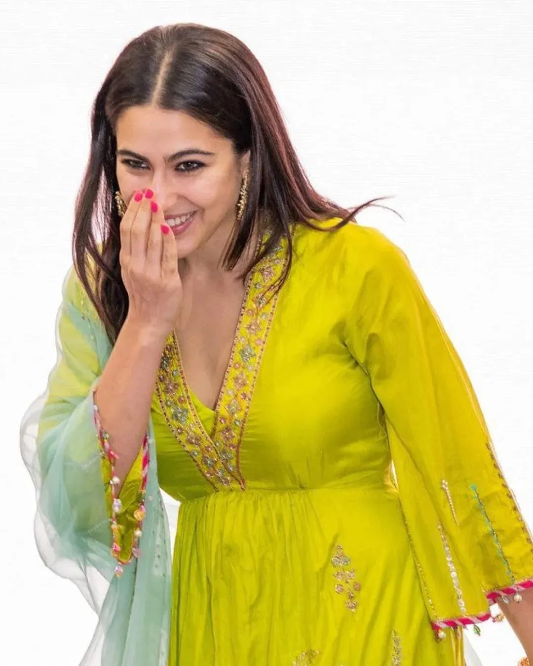 Bright Green Side Kali Sara Ali Khan Kurta Set