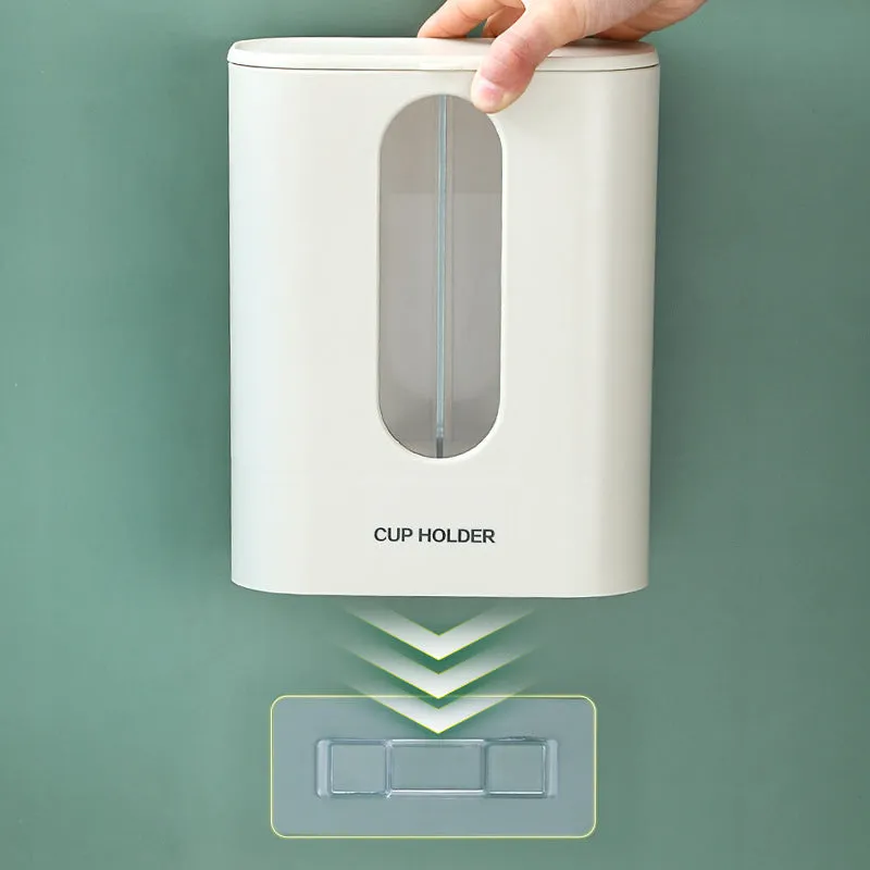 Double Tube Dustproof Automatic Cup Distributor Universal Punch-Free Water Dispenser Paper Cup Holder Plastic Wall Hanging Disposable Cup Holder