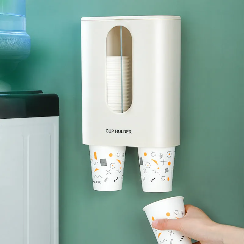Double Tube Dustproof Automatic Cup Distributor Universal Punch-Free Water Dispenser Paper Cup Holder Plastic Wall Hanging Disposable Cup Holder