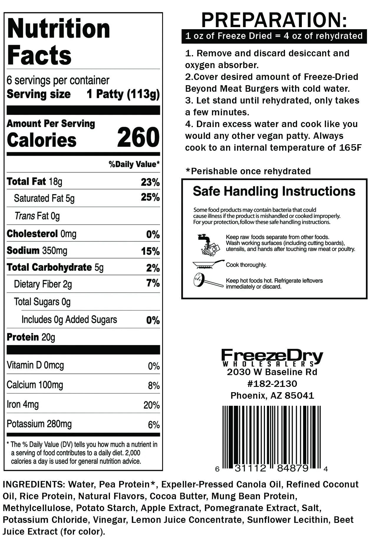 Freeze Dry Wholesalers Freeze-Dried Vegan Beyond Burgers - 6 Patties per Package