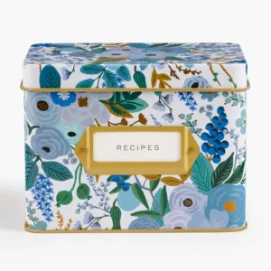 Garden Party Blue Tin Recipe Box