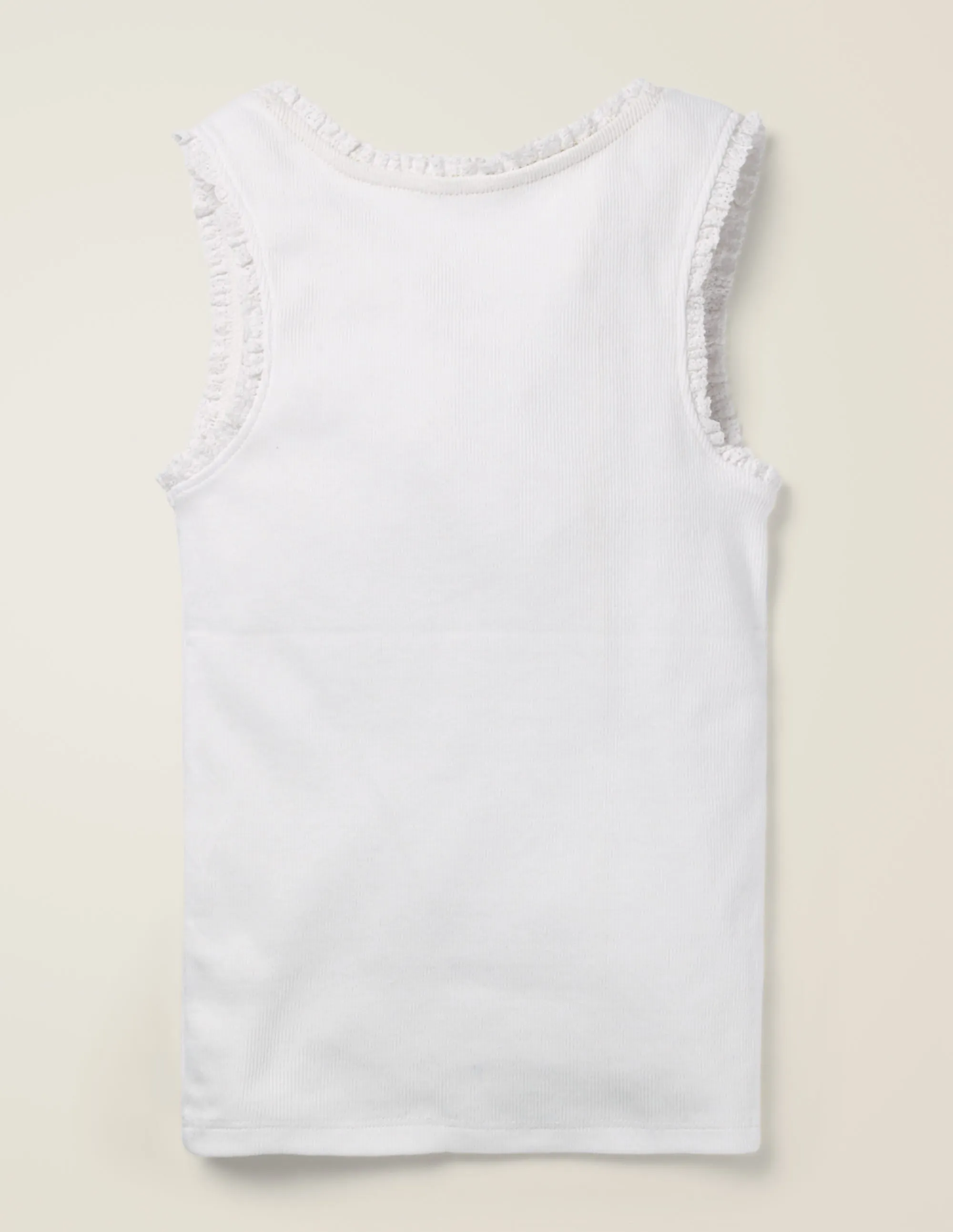 Lace Trim Ribbed Vest-White