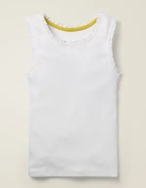 Lace Trim Ribbed Vest-White