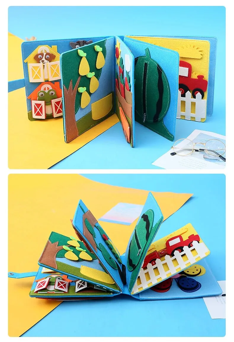 Montessori Cloth Busy Book, Toddler Quiet Book on Farm Animals