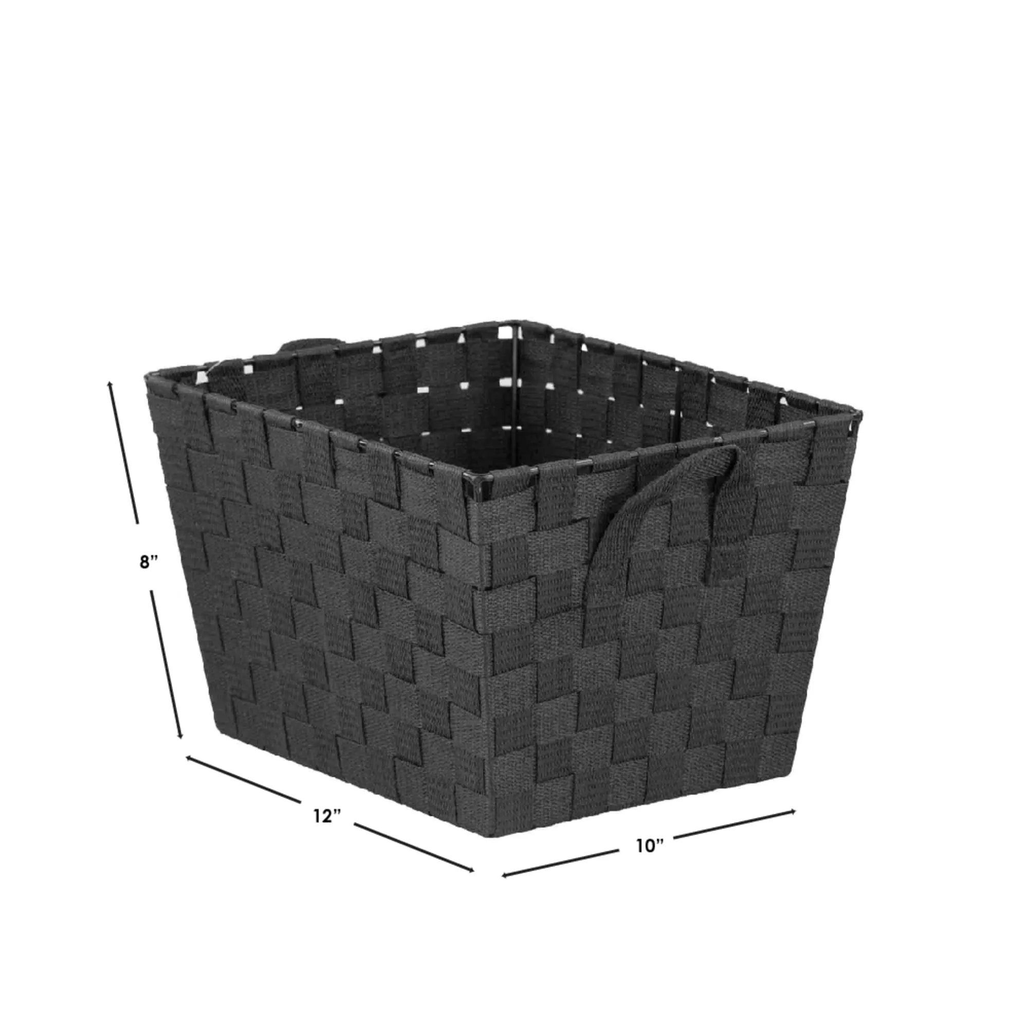 Multi-Purpose Stackable Medium Woven Strap Open Bin with Cut-Out Handles, Black