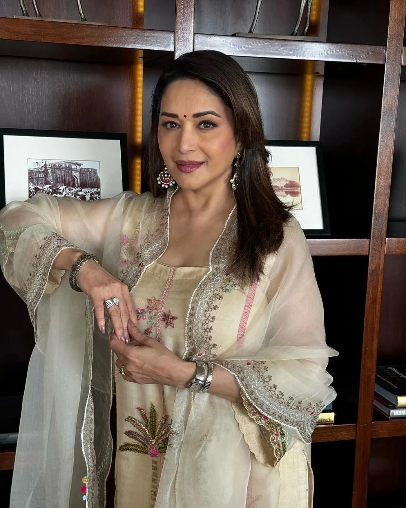Nadira Ivory Madhuri Dixit Organza Kurta Set
