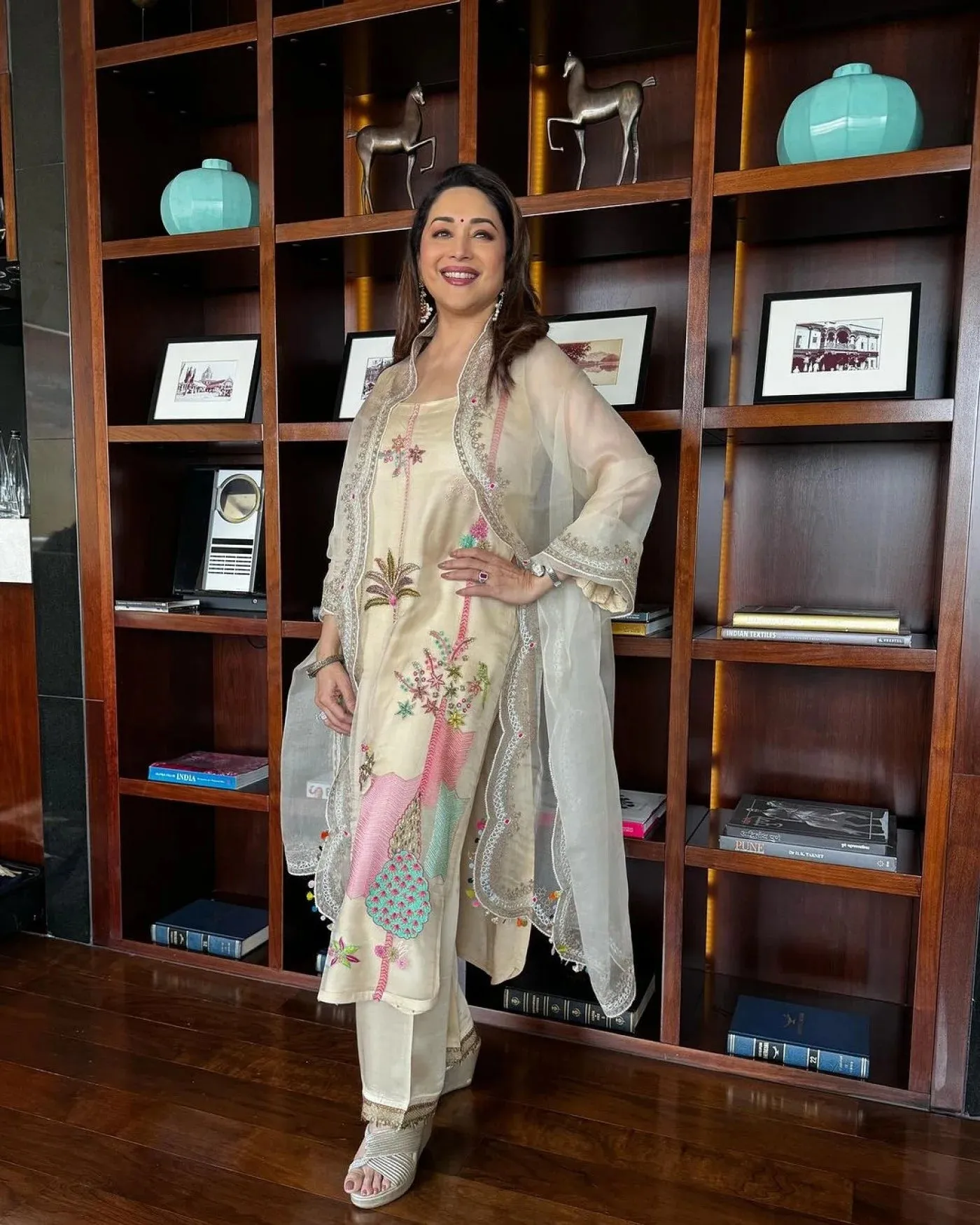 Nadira Ivory Madhuri Dixit Organza Kurta Set