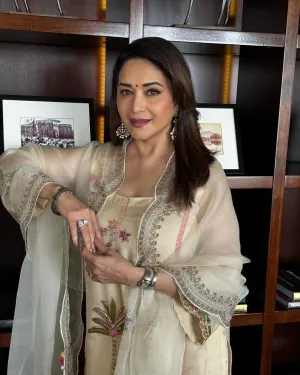 Nadira Ivory Madhuri Dixit Organza Kurta Set