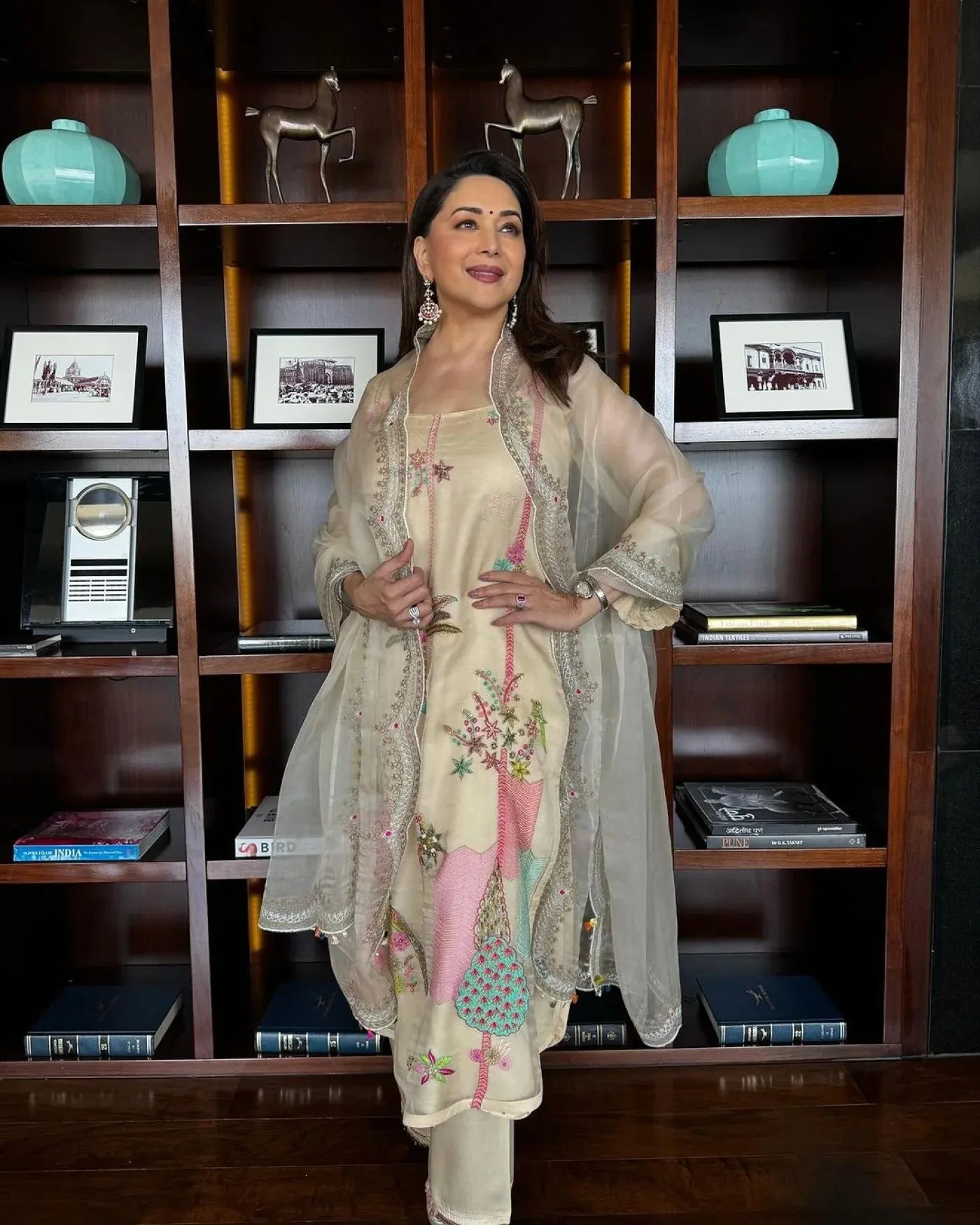 Nadira Ivory Madhuri Dixit Organza Kurta Set