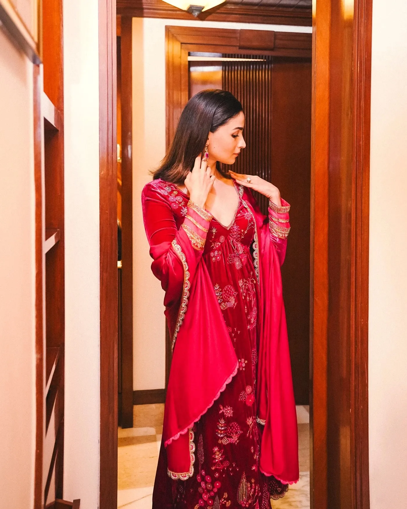 Nadira Jester Red Alia Bhatt Velvet Set