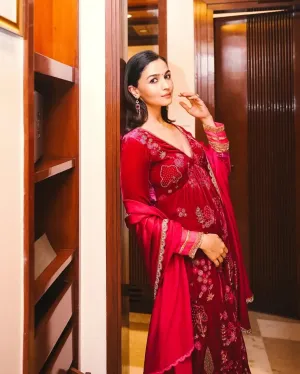 Nadira Jester Red Alia Bhatt Velvet Set