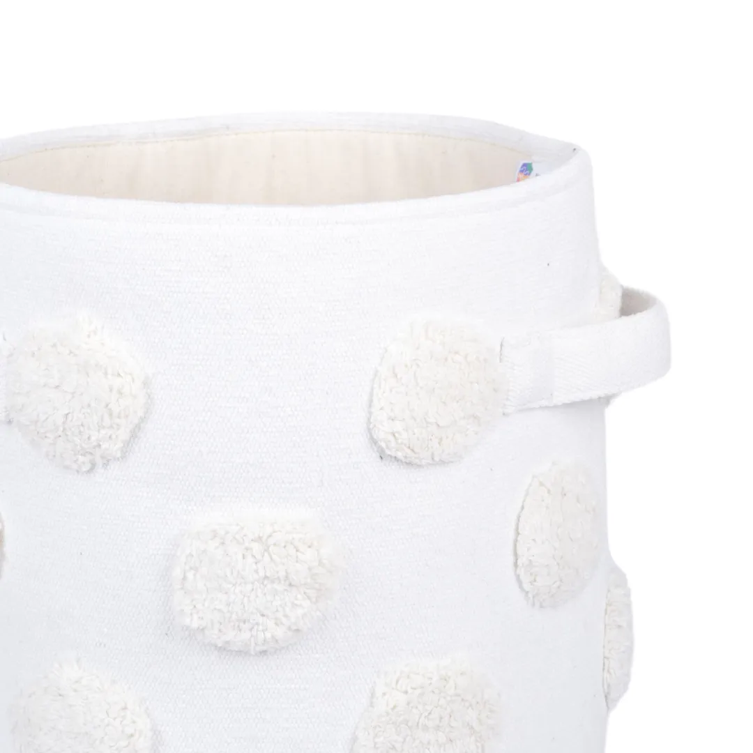 PomPom Small Round Beige Toy Storage Basket