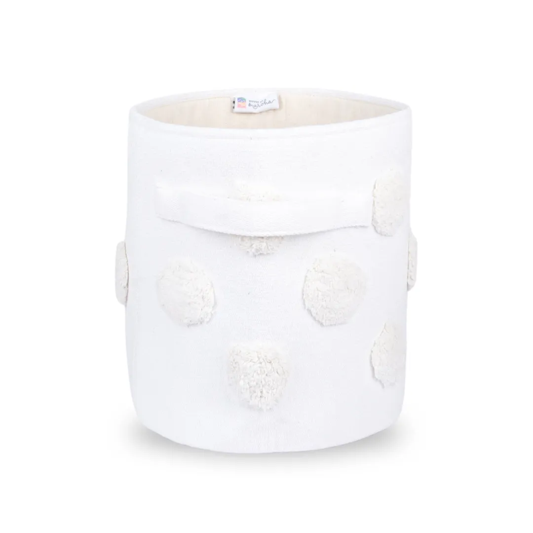 PomPom Small Round Beige Toy Storage Basket