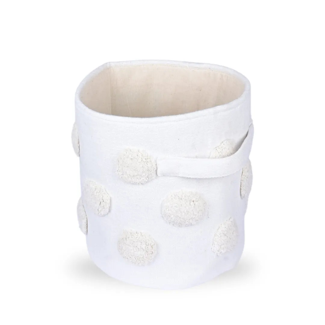PomPom Small Round Beige Toy Storage Basket