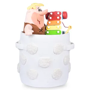 PomPom Small Round Beige Toy Storage Basket