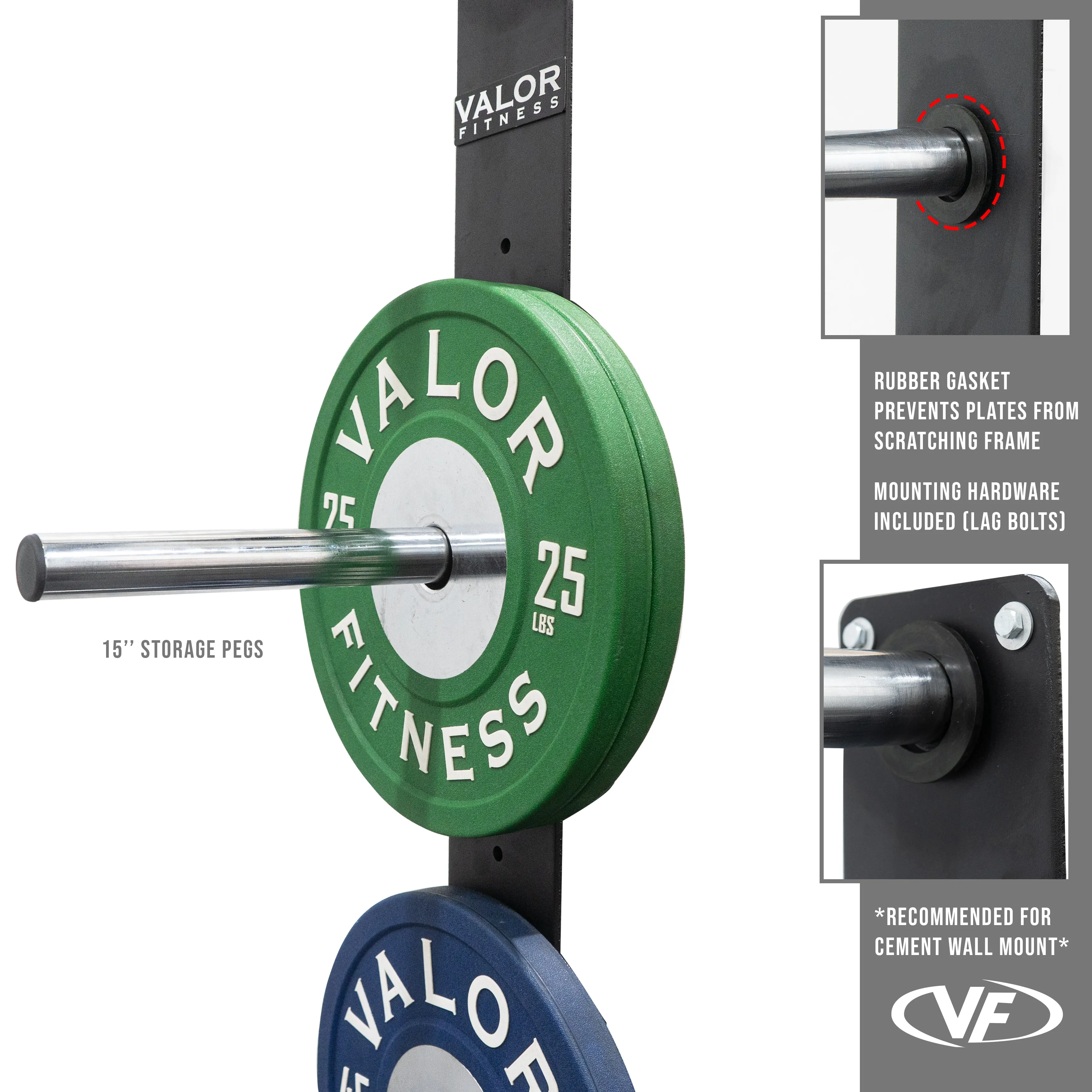 Wall Mounted 3 Peg Olympic Plate Storage