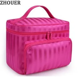 ZHOUER Woman Cosmetic Bags Striped Pattern Organizer